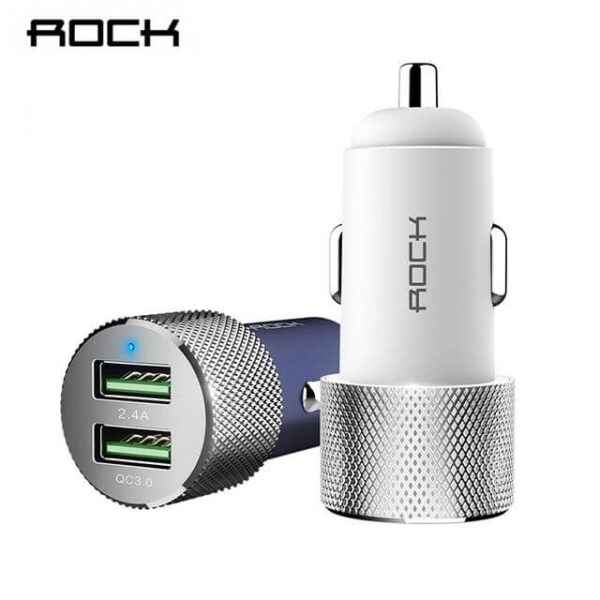 Rock ® Dual USB Car Charger For Fast Charging Metal 2 Port Travel Adapter